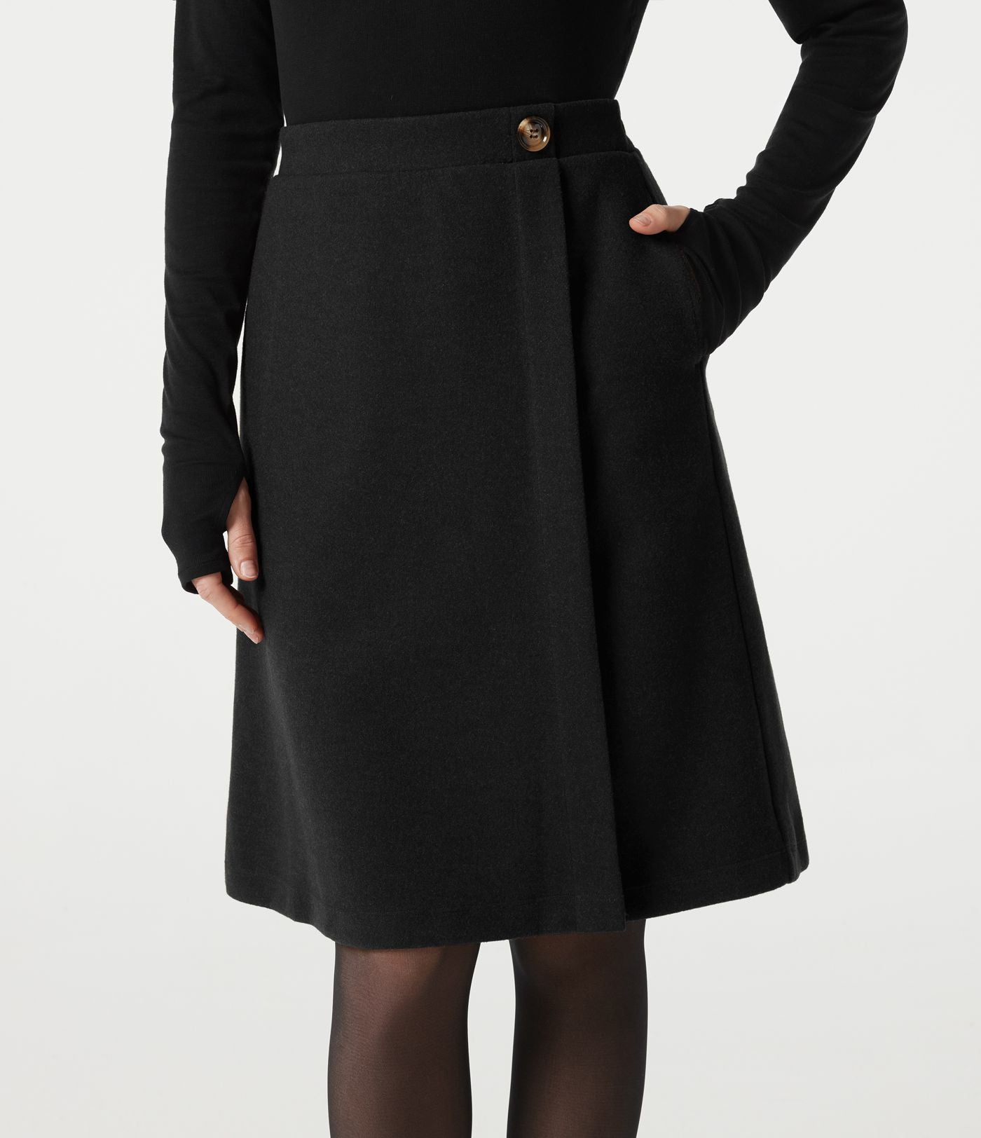 Jupe tailleur midi taille haute en polaire à poches