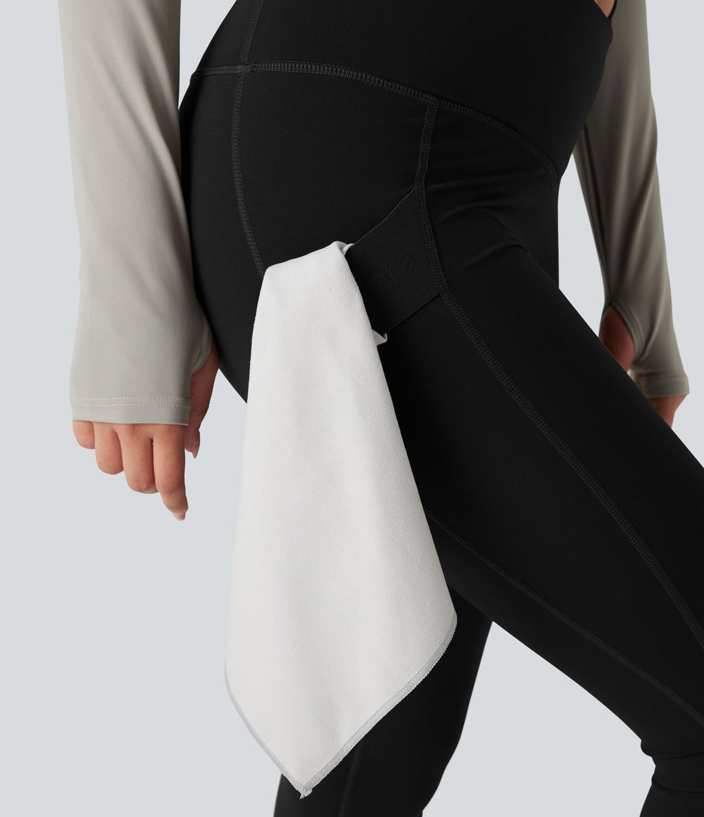 Legging de randonnée 7/8 résistant à l'usure taille haute croisée réfléchissant avec poche