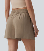 Short décontracté aspect lin taille haute avec poches
