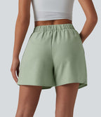 Jupe-short plissée taille haute casual infroissable aspect lin avec poches