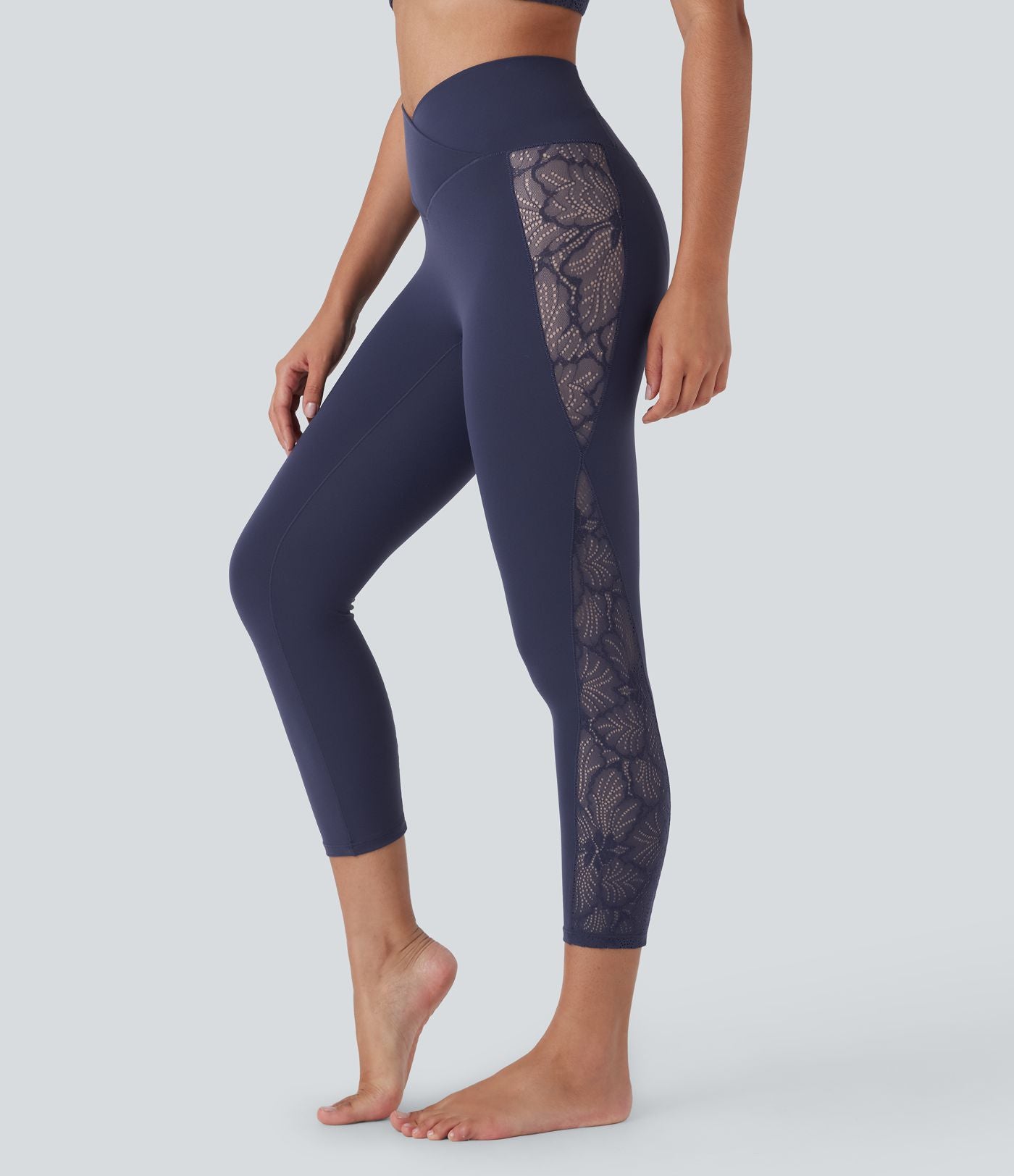 Legging corsaire de yoga taille haute croisé avec dentelle contrastée - Protection UPF50+