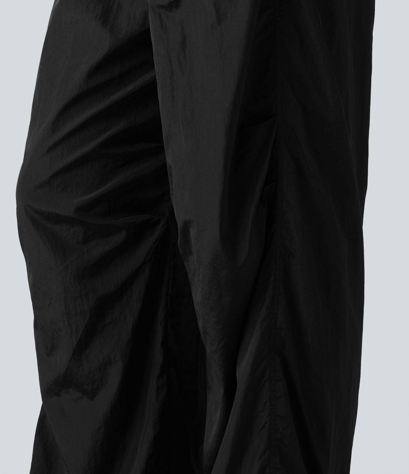 Pantalon cargo ample de randonnée taille haute avec cordon de serrage, fronces et poches