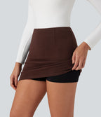 Jupe mini moulante côtelée 2-en-1 taille haute