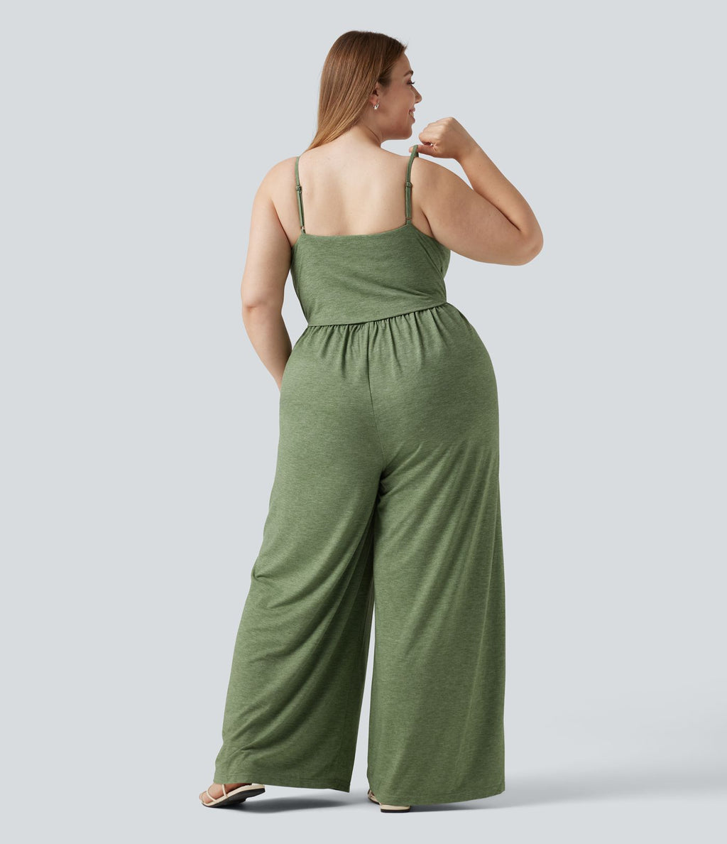 Combinaison grande taille chinée à jambes larges avec détails froncés, poches, coussinets amovibles et accès facile Easy Peasy