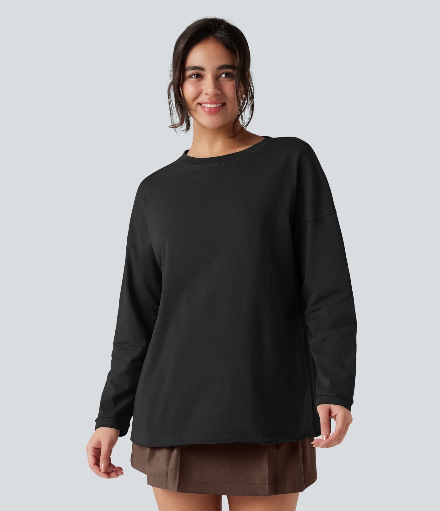 T-shirt coton oversize col rond manches longues