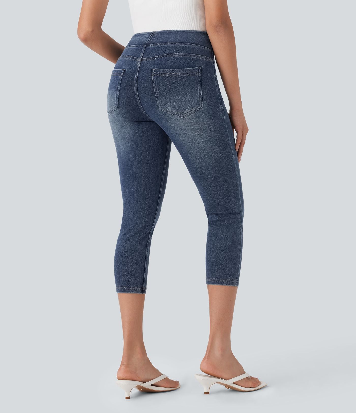 Leggings capri Halara Flex™ en jean extensible tricoté à taille haute et poches