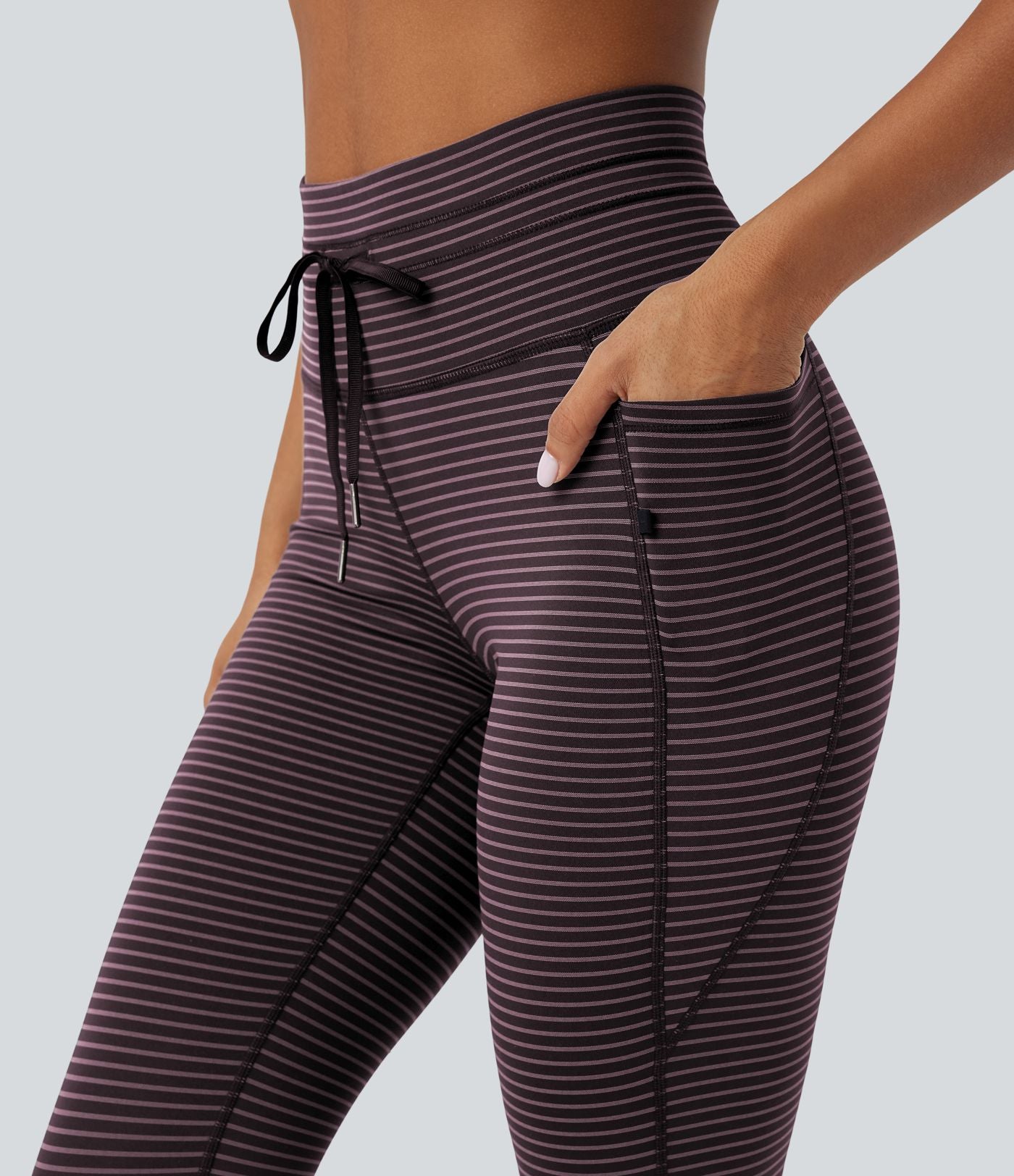 Legging de yoga rayé taille haute avec cordon de serrage et poches