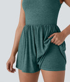 Combishort de villégiature 2-en-1 à dos nu, design torsadé, poches latérales - Édition Easy Peasy