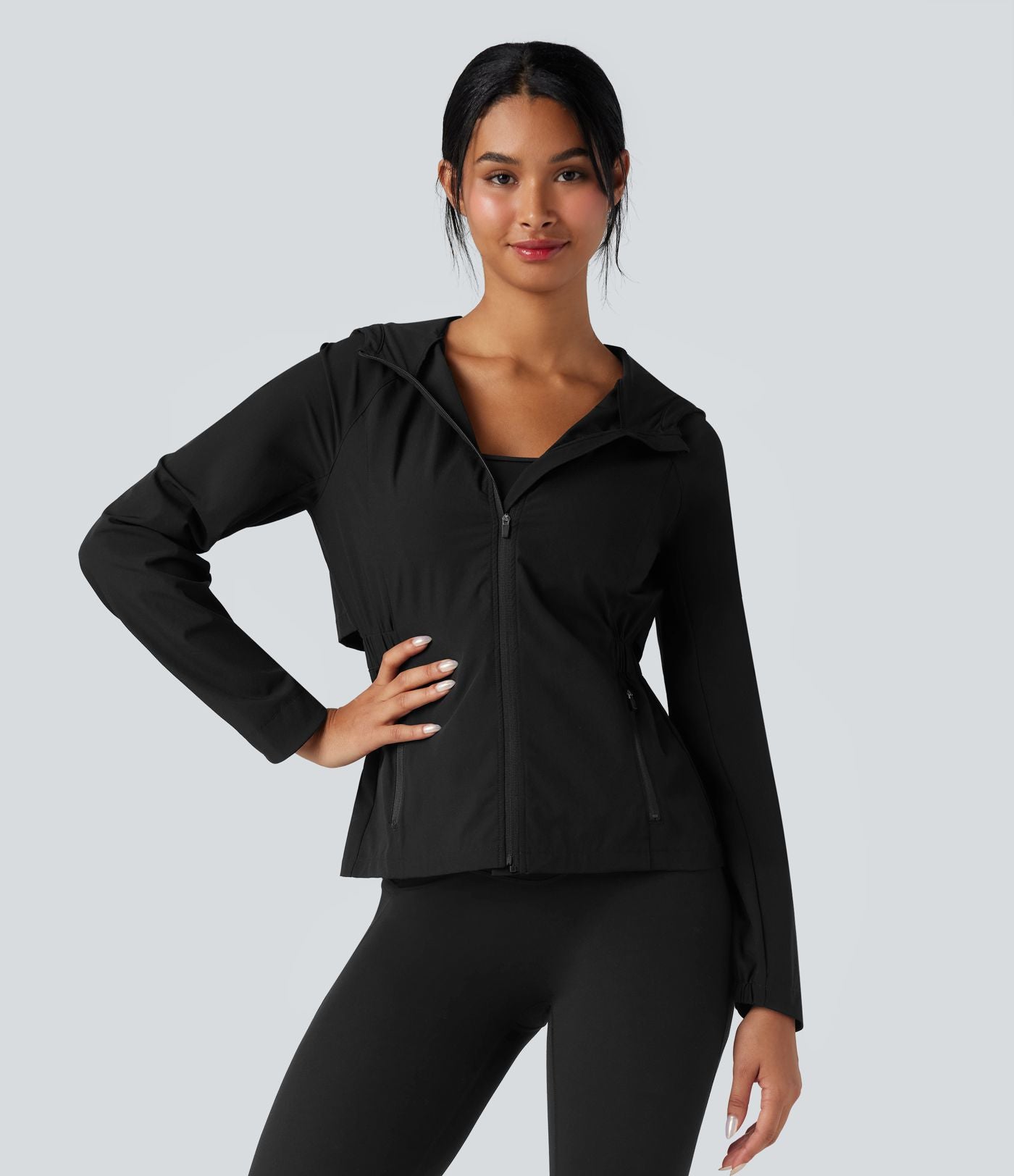 Veste de randonnée déperlante résistante à l'abrasion à capuche avec mesh contrastant et poches
