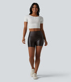 Short de cycliste casual en PU stretch gainant taille haute 12,5 cm avec poches