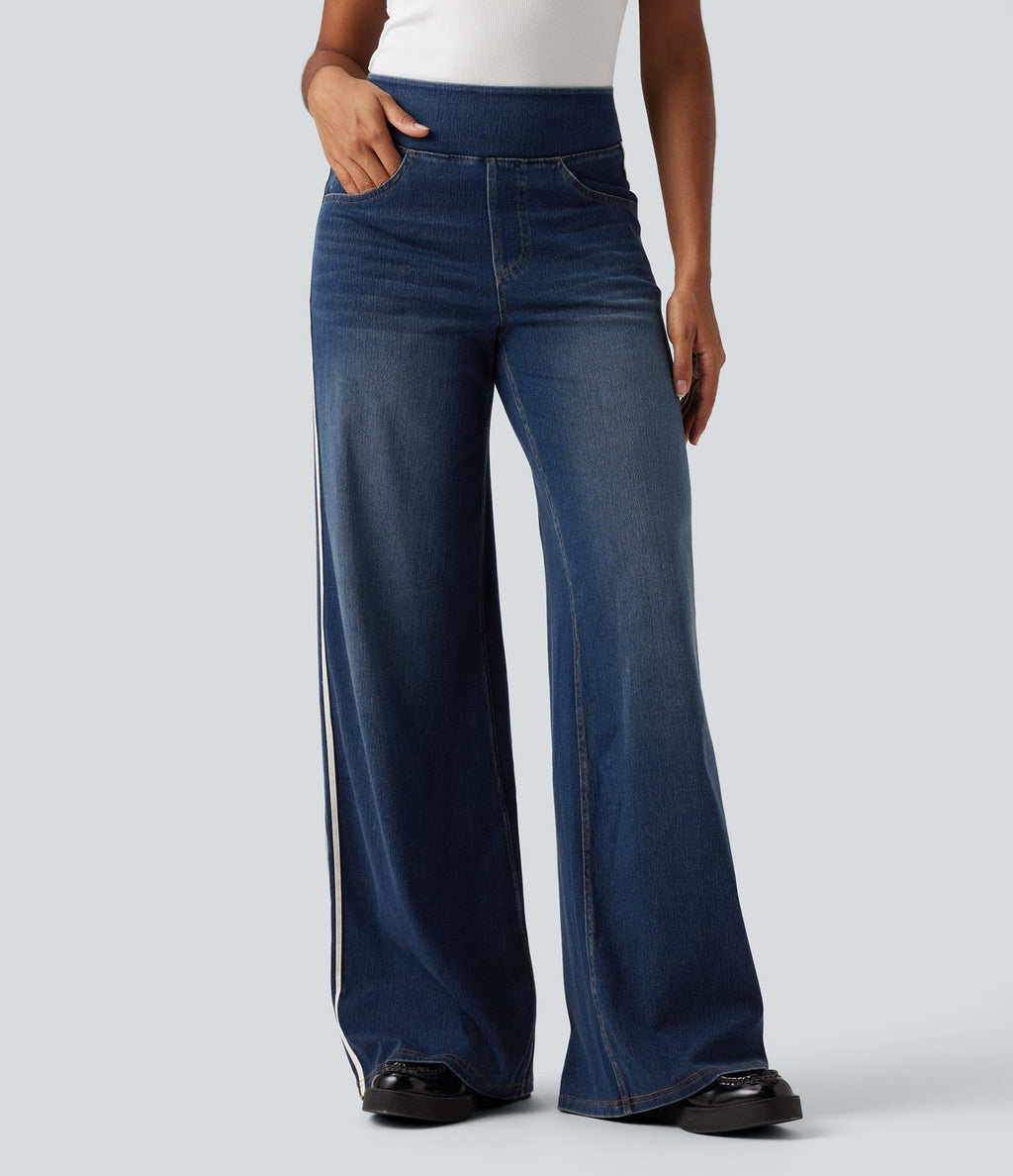 Halara Flex™ Jean large fluide délavé taille haute à rayures avec poches
