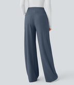 Pantalon tailleur large gainant taille haute en micro-gaufré avec poches Halara Flex™