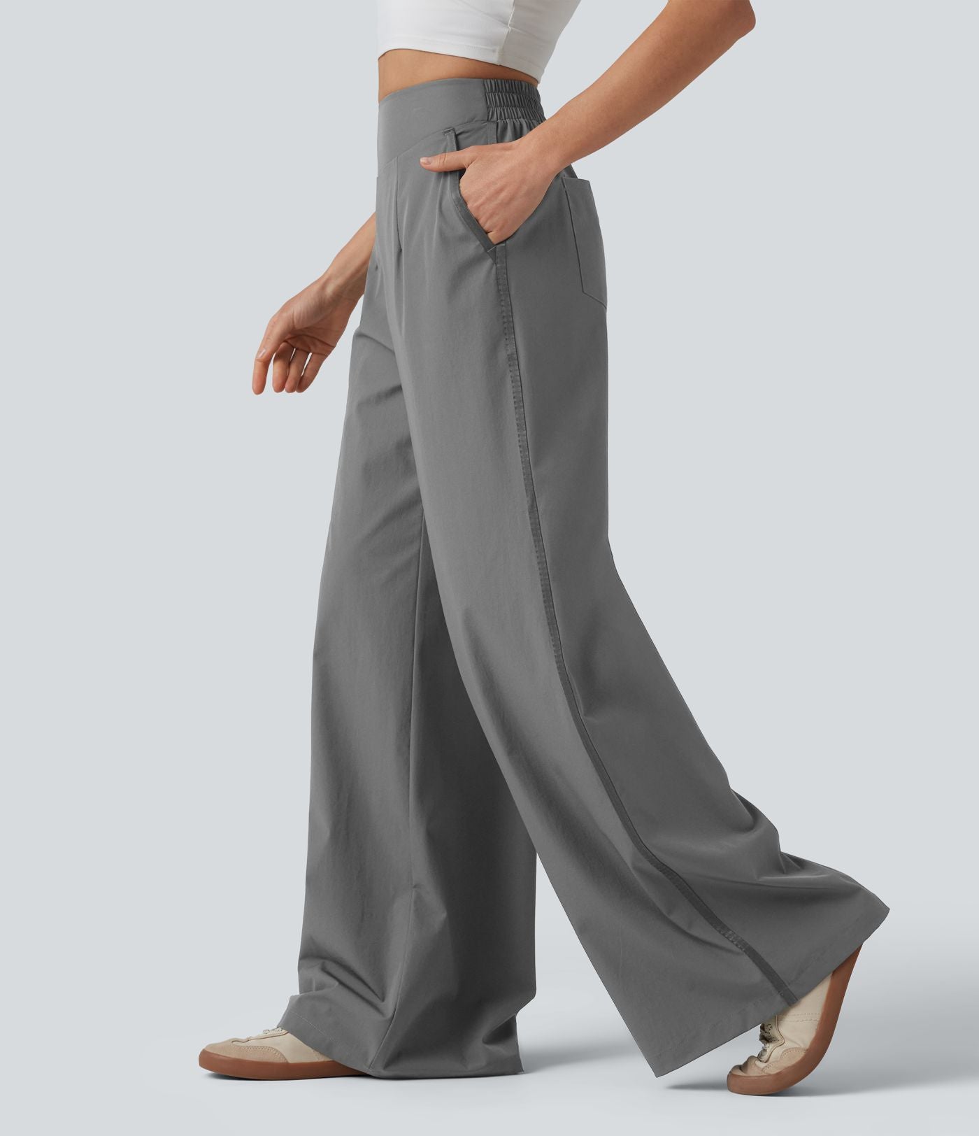 Pantalon large taille haute avec poches
