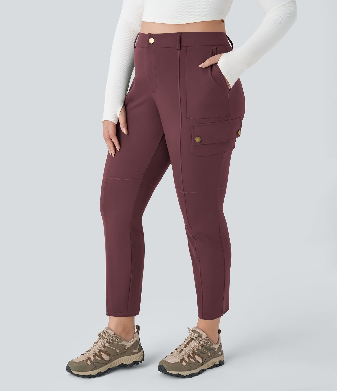 Pantalon cargo randonnée grande taille ajusté uni taille haute DayStretch avec poches zippées