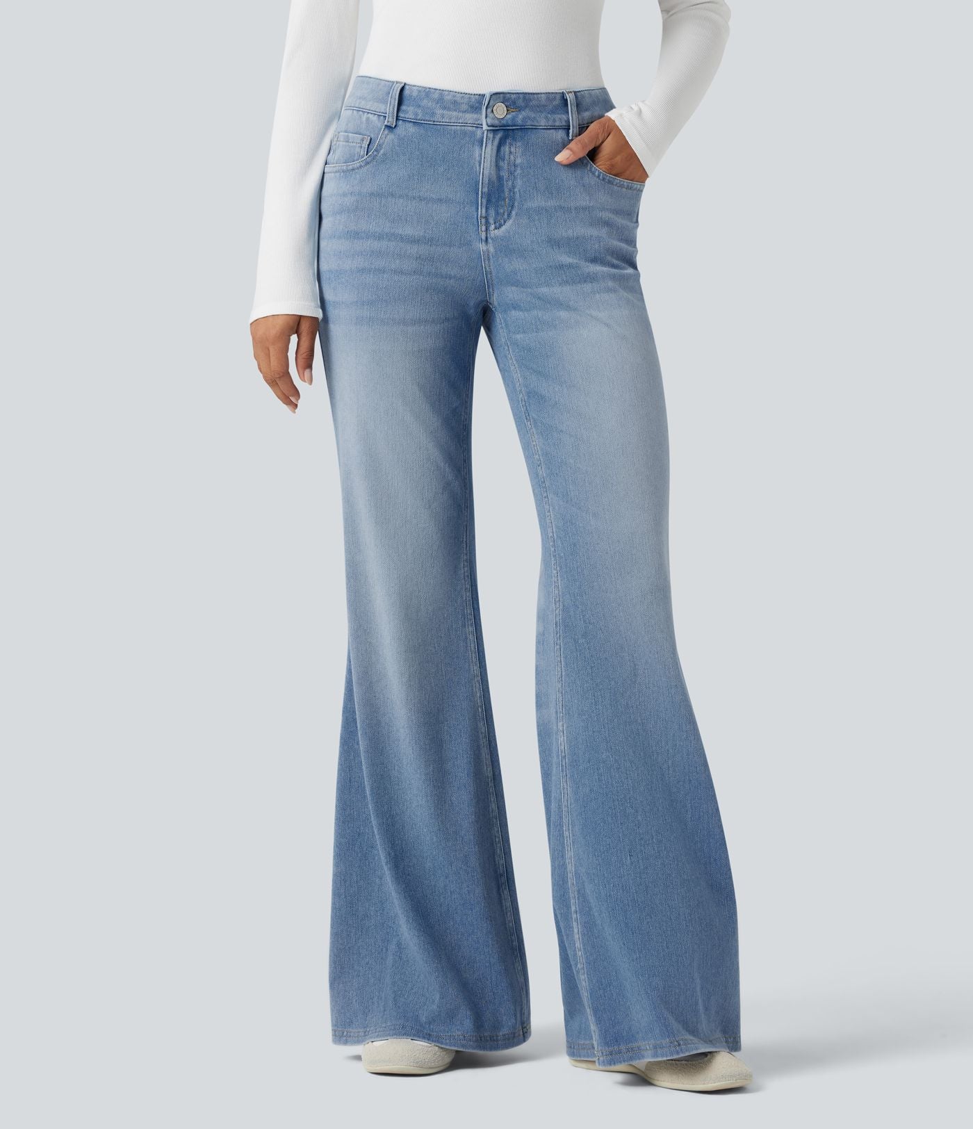 Halara Flex™ Jean évasé décontracté délavé taille basse avec poches