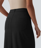 Jupe crayon midi tailleur asymétrique taille moyenne fendue avec poches