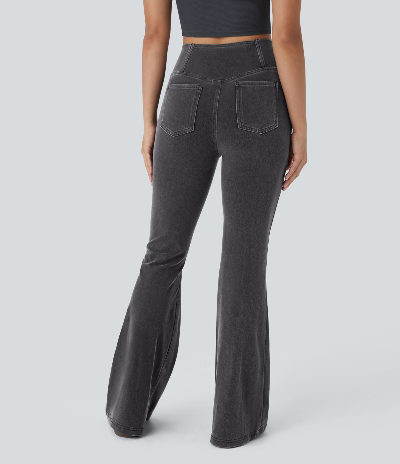 Jean super évasé Halara Flex™ décontracté maille denim extensible délavée effet frais InstantCool taille haute poches croisées