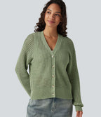 Cardigan décontracté en maille tricotée col V manches longues