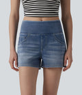 Halara Flex™ Short décontracté en denim lyocell délavé taille mi-haute drapé 9 cm avec poches