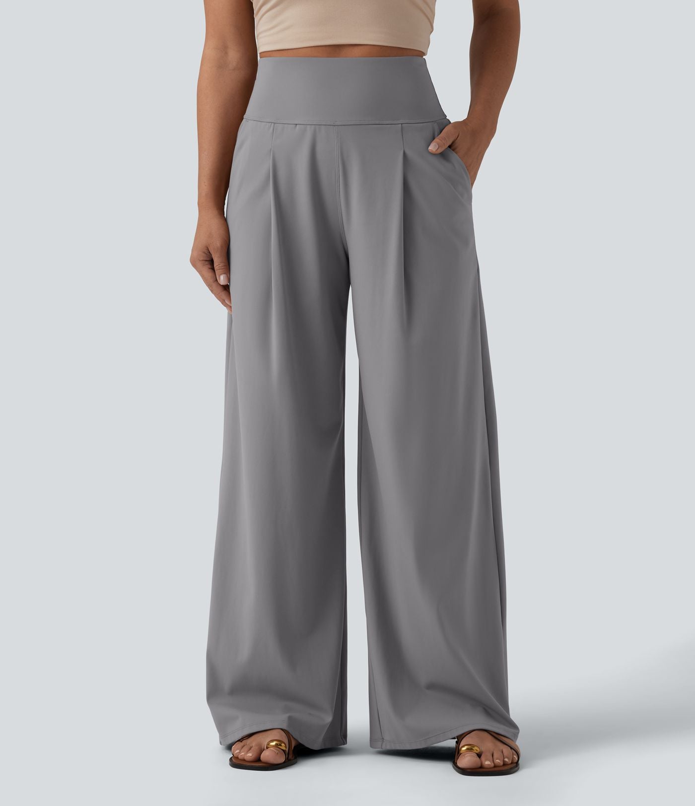 Pantalon large décontracté SoftlyZero™ Airy gainant taille haute effet frais InstantCool avec poches, protection solaire UPF50+