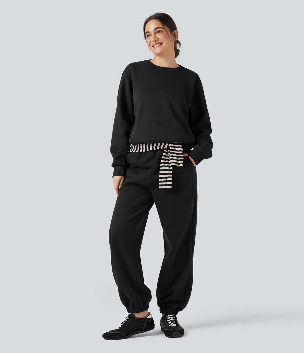Sweat en coton molleton col rond manches longues avec poches