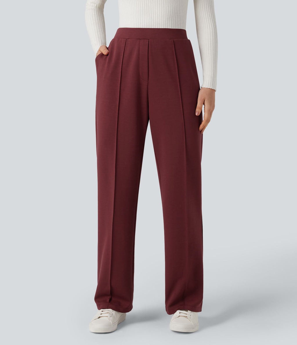 Pantalon tailleur coupe droite taille haute avec poches