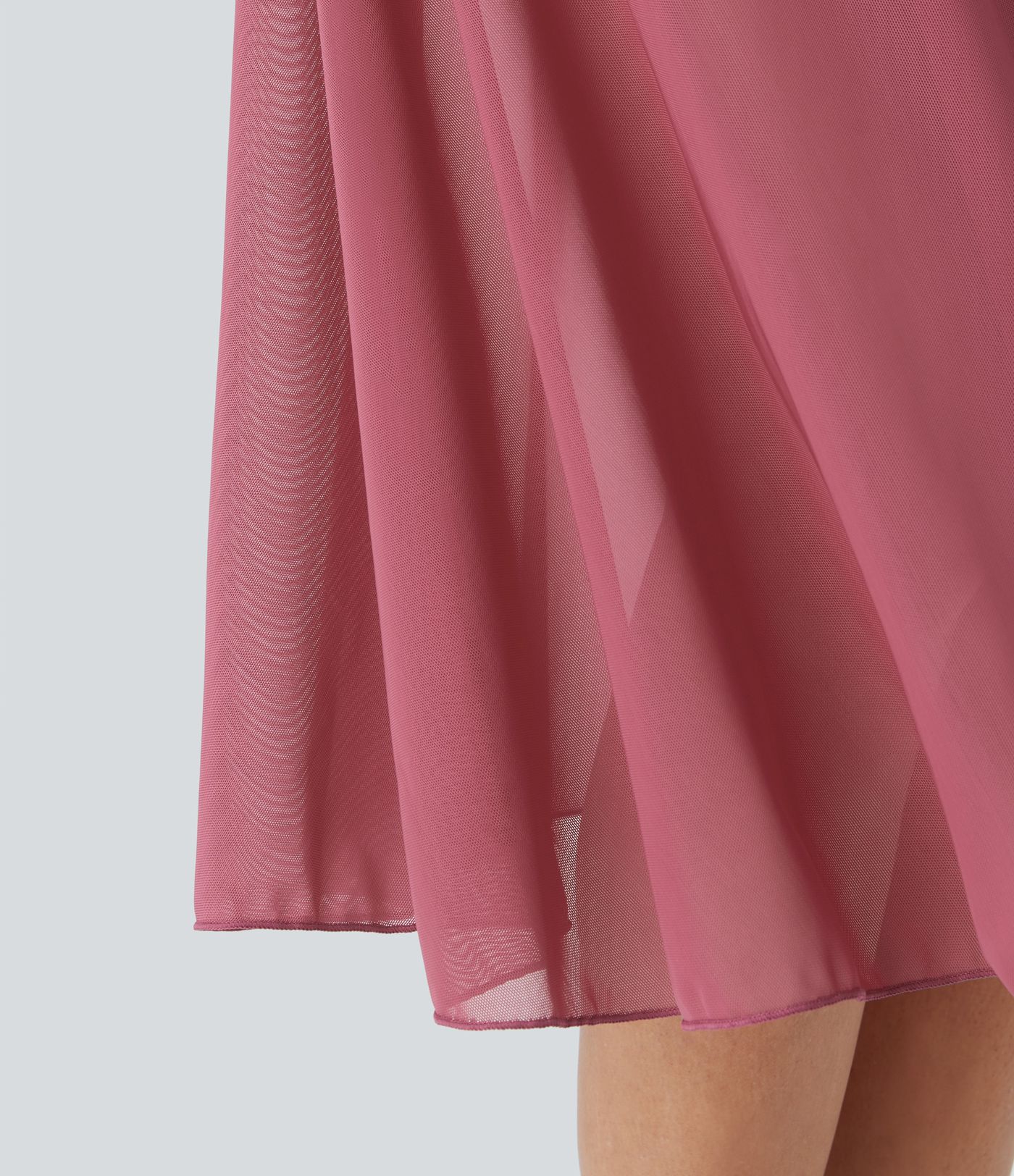 Jupe Casual Évasée Mesh Mi-Longue Fuide 2 en 1 Contrastée Taille Haute Cordon Poche Latérale