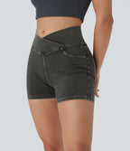 Halara Flex™  Shorts 7,5cm Denim Casual Taille Haute Poches Latérales Croisées en Maille Extensible