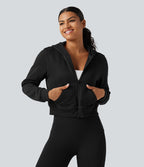Veste de sport polaire à capuche, manches longues, zip et poches