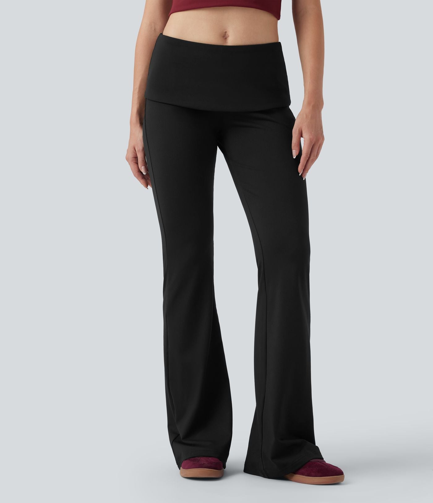 Pantalon casual bootcut taille mi-haute à ceinture repliable