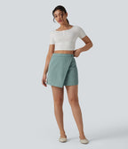 Jupe mini effet lin taille haute 2-en-1 avec poches