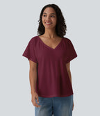 T-shirt casual col V manches raglan courtes coupe ample