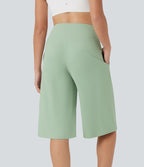 Pantacourt de yoga Cool Touch Softlyzero™ aérien à taille haute croisée, jambe large et poches