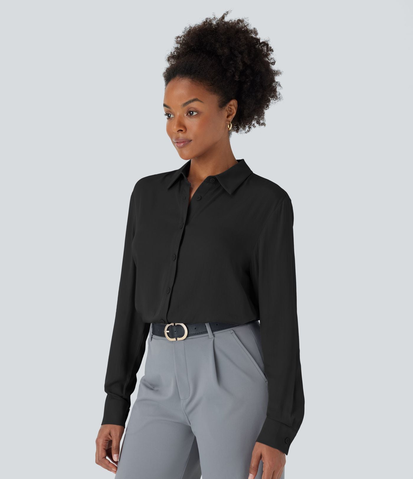 Chemise de travail à col, boutons, manches longues et plis