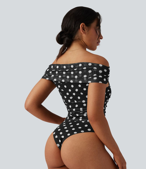 Body décontracté épaules dénudées à pois en mesh