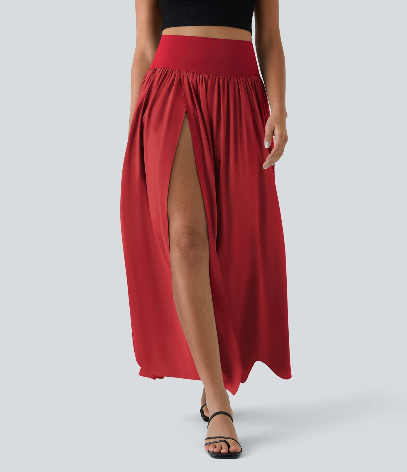 Breezeful™ Jupe Taille Haute Casual Maxi Séchage Rapide Fluide Fente Plissée 2 en 1
