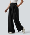 Pantalon tailleur large taille haute à rayures avec poches