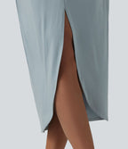 Robe midi col V manches chauve-souris ourlet tulipe torsadé