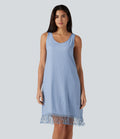 Robe mini sans manches col V avec ourlet à franges