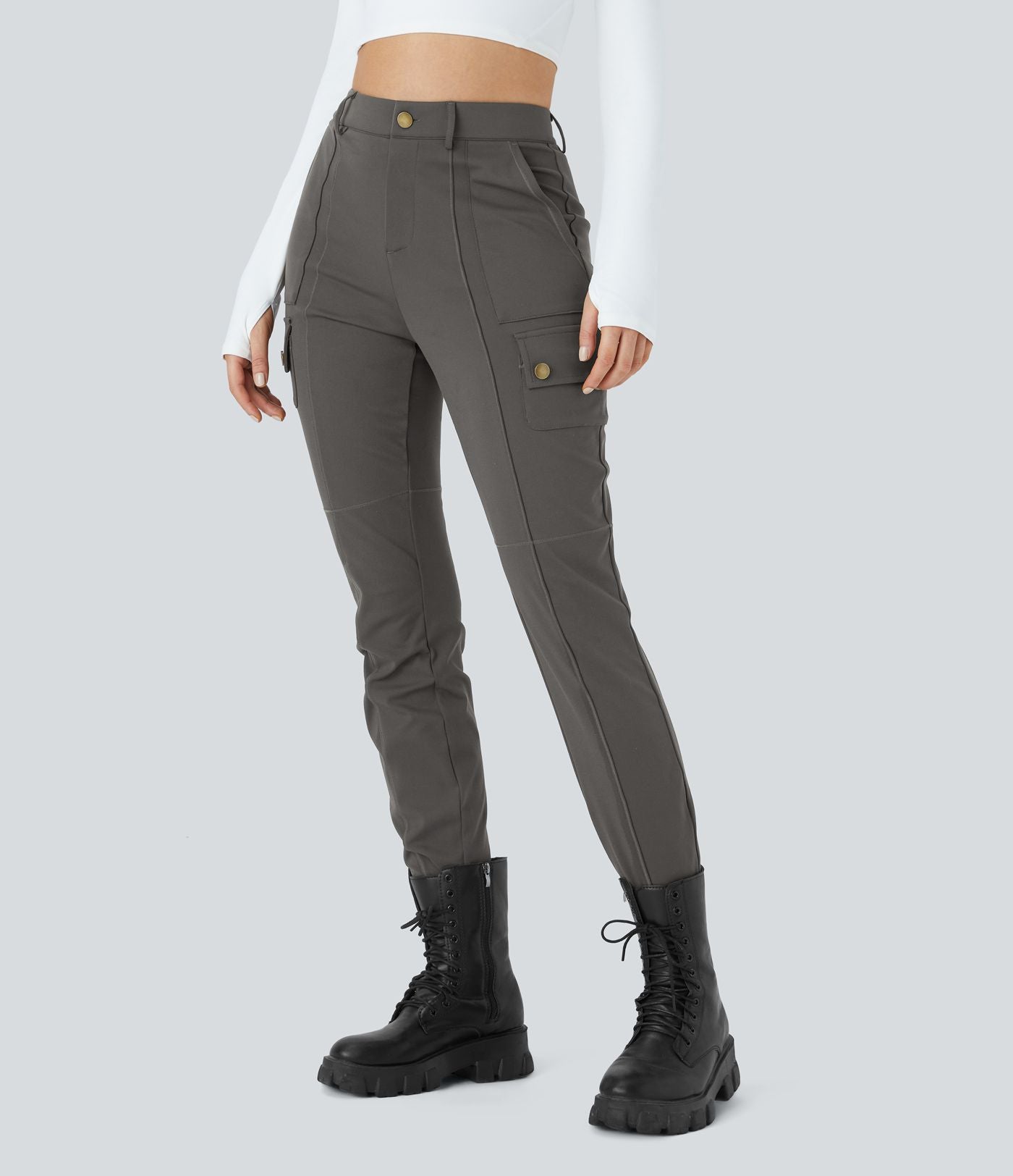 Pantalon cargo ajusté uni taille haute DayStretch avec poches zippées