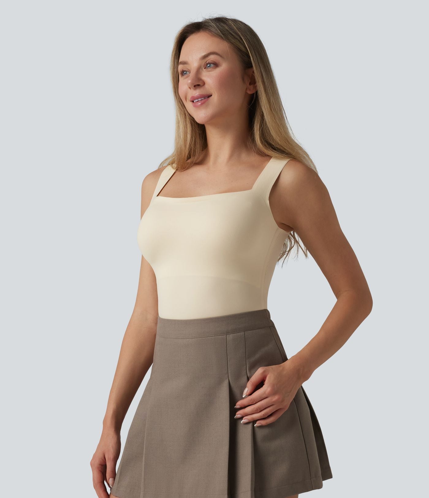 Débardeur décontracté col carré avec soutien-gorge intégré bonnets B-E