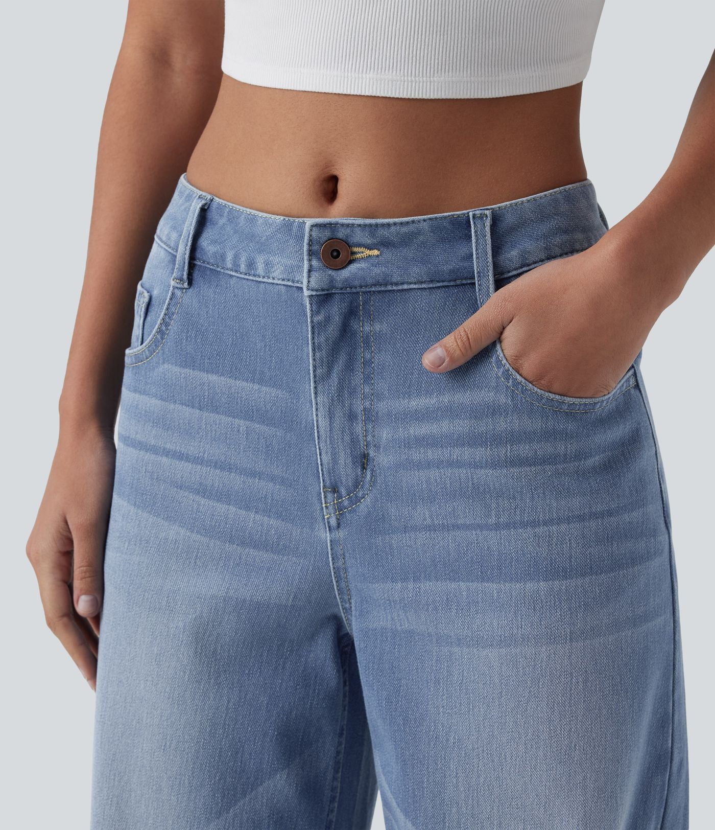 Jean Halara Flex™ mi-taille large ample délavé décontracté avec poches