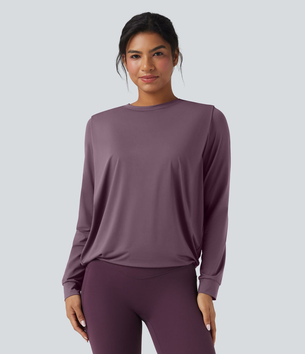 Haut de sport yoga col rond manches longues froncé - UPF50+