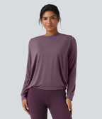 Haut de sport yoga col rond manches longues froncé - UPF50+
