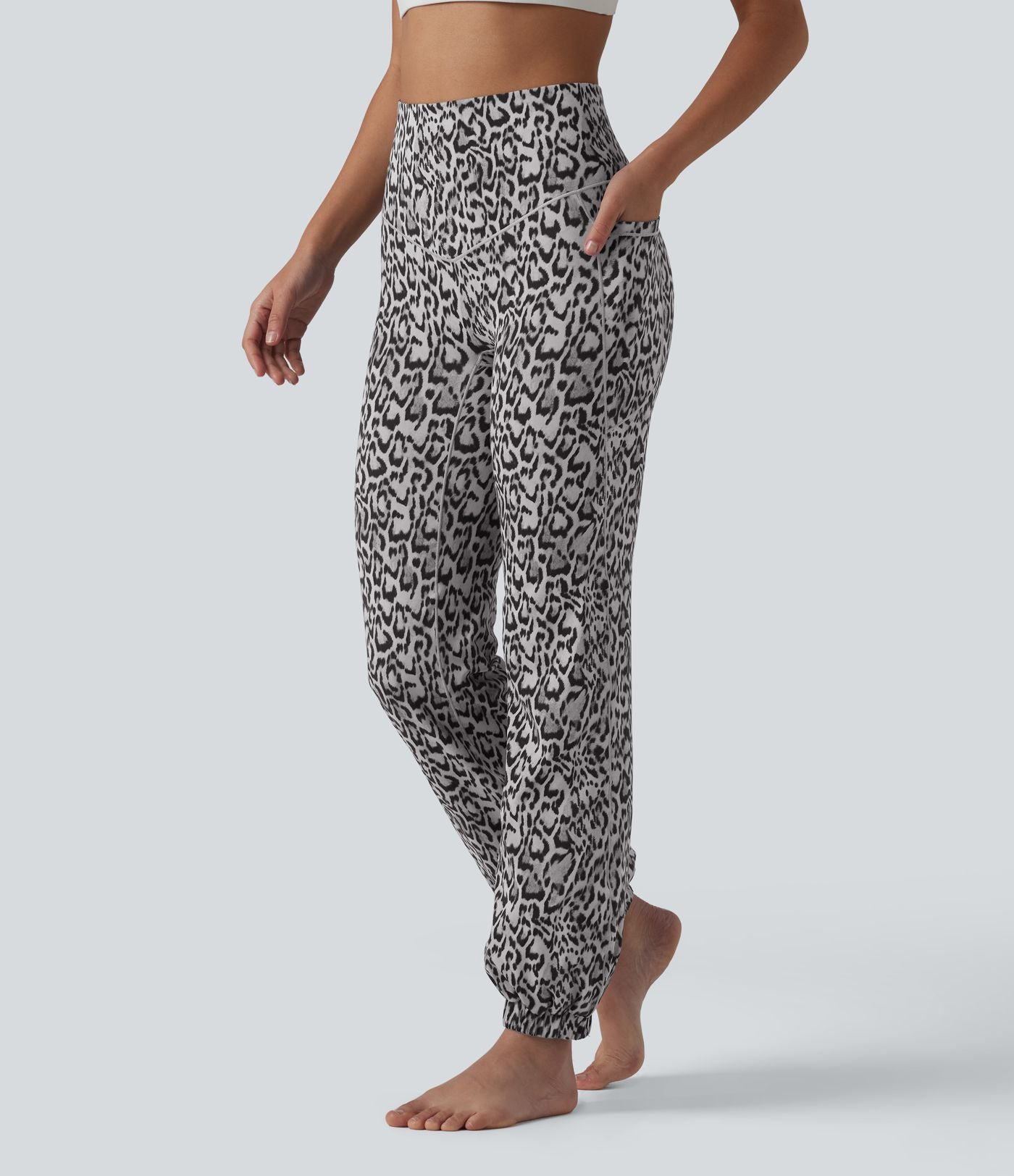 SoftlyZero™ Jogging ballon de danse taille haute imprimé léopard, avec poches – Protection UPF 40+