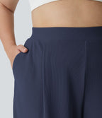 Pantalon de travail grande taille Halara Flex™ à taille haute sculptante et amincissante, poches latérales, jambes larges et tissu micro-gaufré