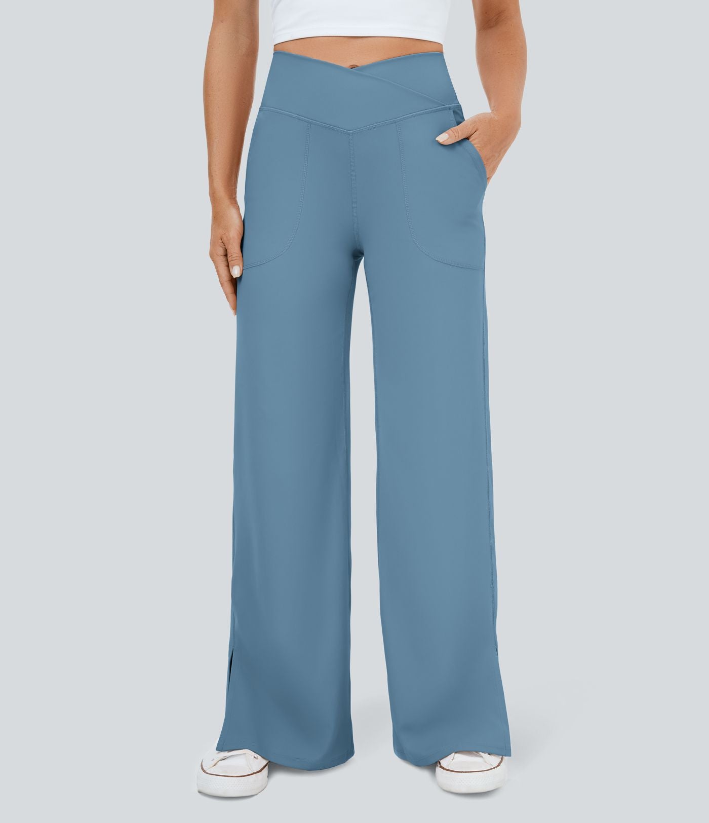 Pantalon yoga large croisé avec ourlet et poches DayStretch - Smile