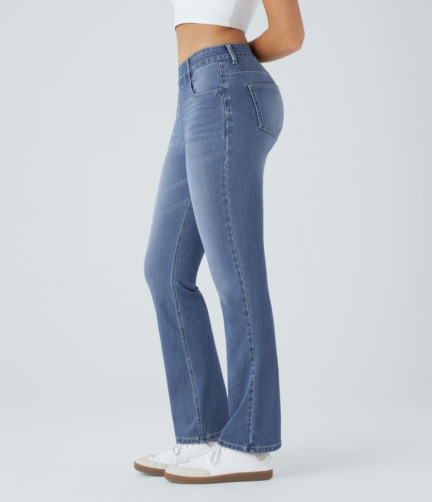 Halara Flex™ Jeans bootcut Casual Taille Haute Multiples Poches Lavés Élastiques et Tricotés Coupe