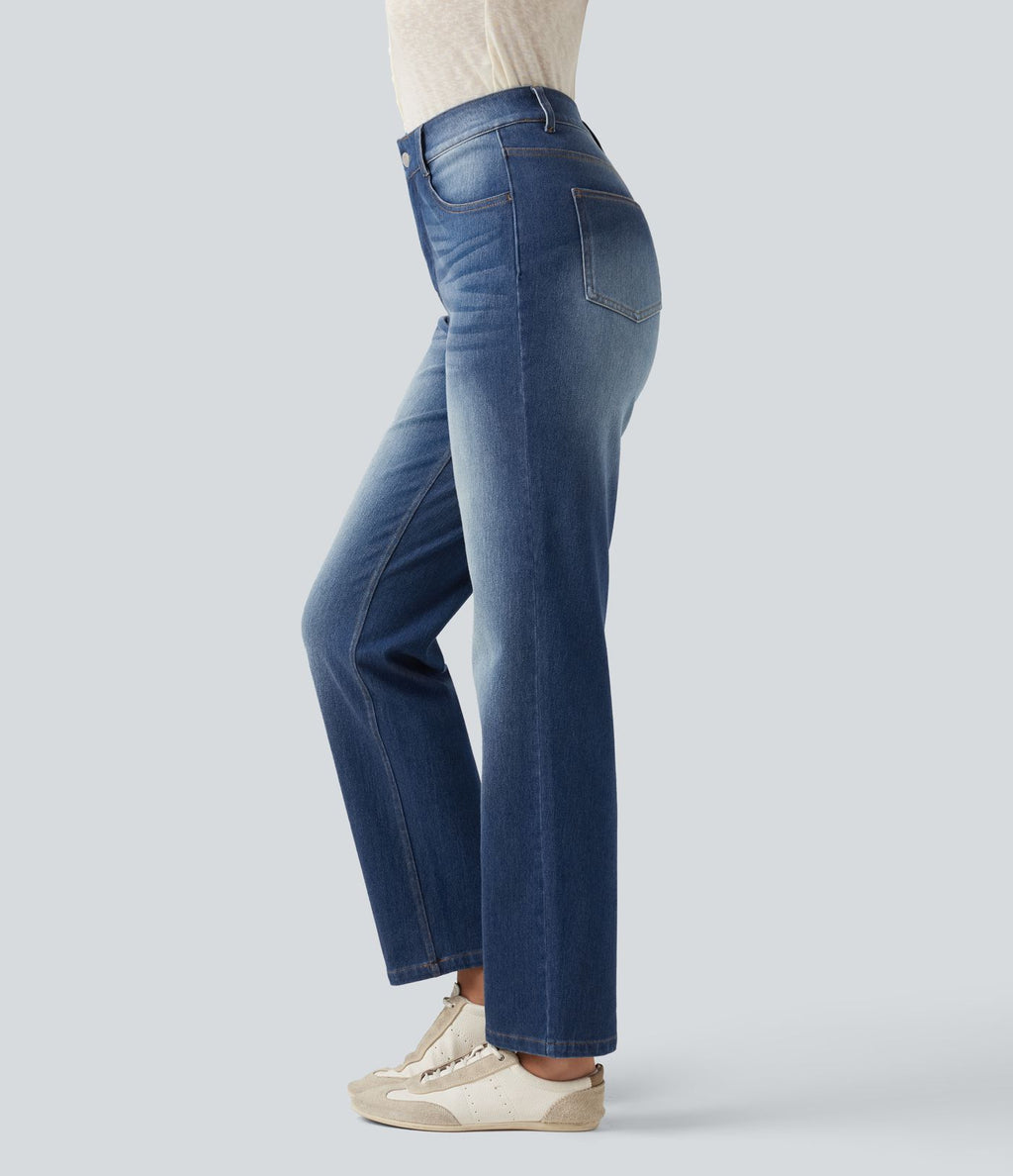 Jean droit Halara Flex™ taille haute gainant délavé avec poches