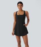 Robe de sport yoga mini 2-pièces SoftlyZero™ Plush à découpes avec poche A-C